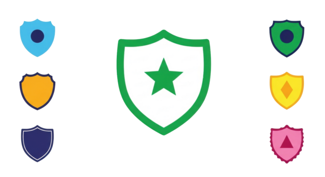 Isolated shields with different shapes inside for security and safety concept, vector illustration