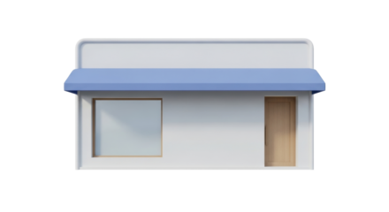 Isolated store front, commercial building with awning. Retail shop, business concept illustration