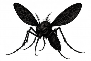 Black plague mosquito creature with detailed wings hovering, conceptualizing evil insect and disease vector