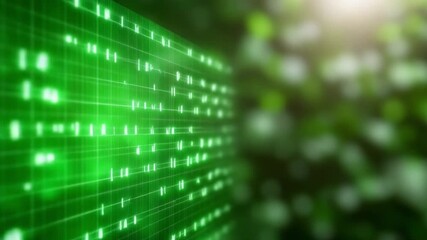 Digital Matrix: A vibrant display of digital code against the backdrop of lush green foliage, symbolizing the intersection of technology and nature, and data. - Powered by Adobe