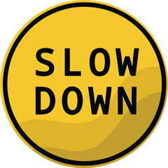 slow down element on black yellow background. isolated low speed warning sign, yellow round symbol for road sign.