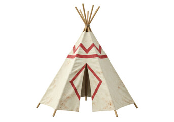 Isolated teepee with traditional design, Native American heritage dwelling, shelter, cutout © Marie
