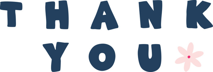 hand drawn text thank you with flower pink