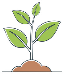 Obraz premium Vibrant young green plant seedling with fresh leaves growing from brown soil mound simple cartoon illustration