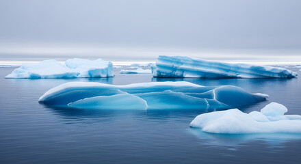 Majestic Icebergs Drifting in Cold Arctic Waters.
