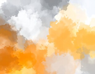 Abstract watercolor with varying shades of orange, yellow, gray, and white creating a cloudy effect