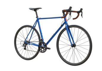 Isolated blue road bike on display for sale, a modern racing bicycle with drop handlebars