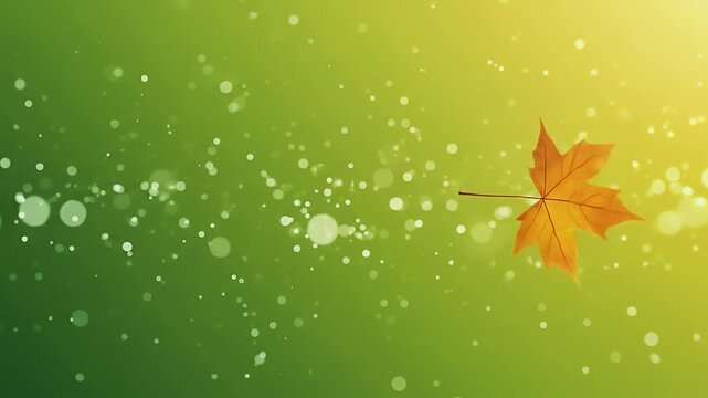 Realistic Autumn Maple Leaf Floating Green Yellow Gradient Background