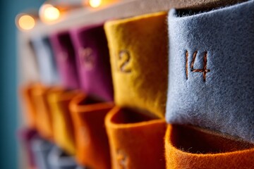 Sustainable Advent calendar with colorful pockets for holiday countdown