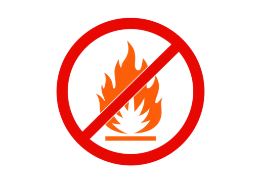Isolated no open flame sign, danger fire forbidden symbol, hazard warning, fire safety alert