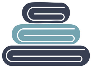 Fototapeta premium Minimalist vector icon of a stack of neatly folded blue towels and linens for home or spa