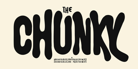 Groovy chunky alphabet, boho trippy font, playful rounded typeface for festival logo, summer headline, hippy design, fluid liquid typography. Vintage organic typographic design. Vector typeset
