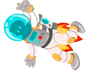 Cartoon Astronaut Flying with Rocket