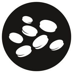 Simple black and white icon of scattered French macaron cookies