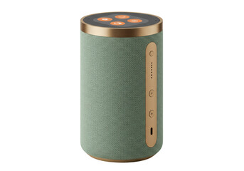 Isolated speaker with tactile buttons for music and volume controls, ready for streaming