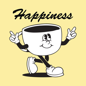 coffee cup mascot illustration, cup mascot retro