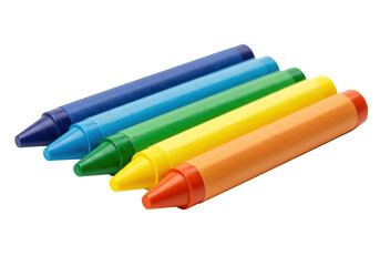 Isolated row of colorful crayons for drawing and illustrating school art projects, no background