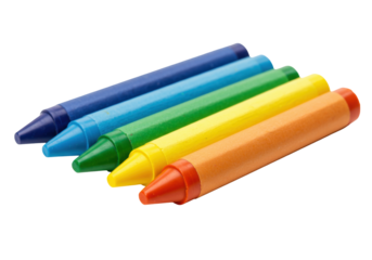 Isolated row of colorful crayons for drawing and illustrating school art projects, no background