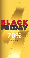 Black Friday sale advertisement UI template placeholder with transparent background. Features an orange border, checkerboard pattern, and design elements like paint and ribbons