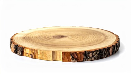 Natural wooden serving platter on a white background, showcasing its smooth texture and rustic edges