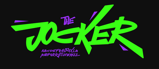 Urban graffiti alphabet, marker rebellious font, street art type for punk logo, bold mural hype headline, underground hiphop dancing typography, bounce energetic typographic design. Vector typeset.