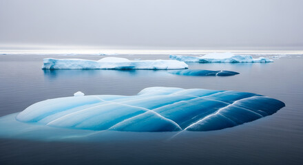 Stunning Blue Icebergs Floating in Cold Arctic Ocean.