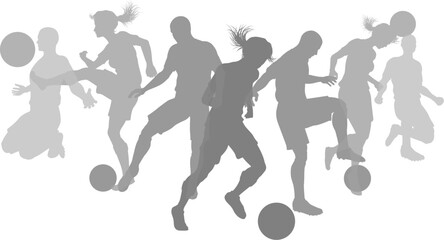 Silhouette soccer football player set. Active sports people healthy players fitness silhouettes concept.