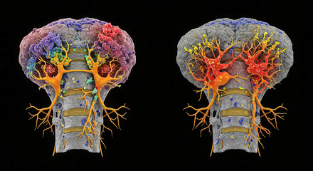 Comparison of Cervical Spinal Cord and Brain Pathology: Healthy vs. Inflamed/Diseased State