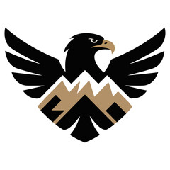 Naklejka premium A majestic eagle logo soaring above a mountain landscape, symbolizing strength and freedom