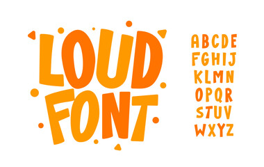 Naklejka na ściany i meble Joyful cartoon alphabet, playful bouncy letters, cheerful kid loud font for party logo, school headline, fun summer design, friendly toy typography, energetic creative lettering. Vector typeset