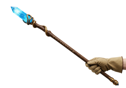 Isolated Crystal Staff in Hand – magical, magical, fantasy, arcane, mystic wizard tool held