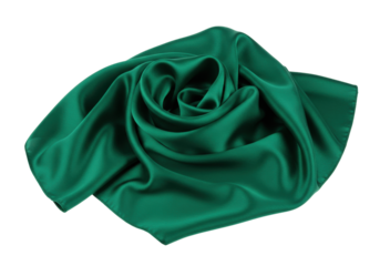 Isolated shiny silk scarf, vibrant green, luxurious fabric, draped elegantly, fashion item
