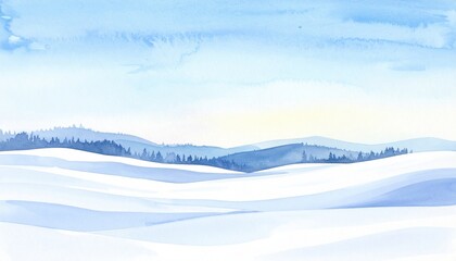 Obraz premium Serene winter landscape featuring soft snow-covered hills under a clear blue sky at dawn