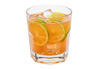 Isolated beverage in glass, refreshment with sliced citrus fruit, healthy drink, iced sweet juice