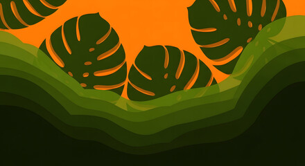 Vibrant Tropical Monstera Leaves Abstract Background.