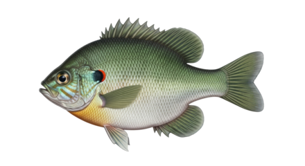 Isolated Bluegill sunfish animal, freshwater angling species, vibrant colors, detailed drawing