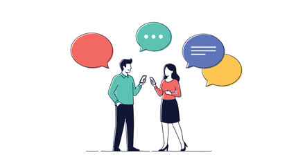 Illustrating effective communication between two individuals with speech bubbles indicating conversation and dialogue. This visual represents the exchange of ideas and information.