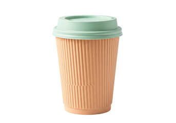Isolated to-go coffee cup with green lid for hot beverages, for office and takeout drinks