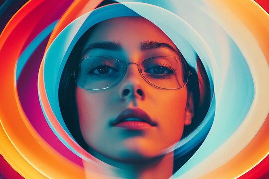 Vibrant surreal female portrait in pop art and psychedelic style generative ai concept - Powered by Adobe