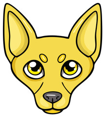 Fototapeta premium Cute cartoon dog face with large eyes and yellow fur isolated