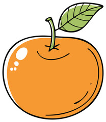 Fresh orange fruit with green leaf and stem illustration style for healthy eating or harvest concepts
