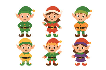 Traditional Indian attire celebration with diverse group of people. Set of 6 vector illustration