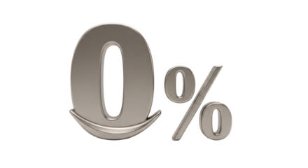 Isolated zero percentage silver symbol representing absence of interest or commission