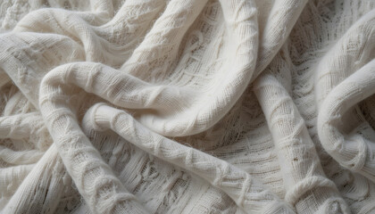Soft Cream Knitted Fabric Texture Close-Up