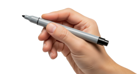 Isolated Hand holding gray felt tip pen, art, craft and design stationery for creativity