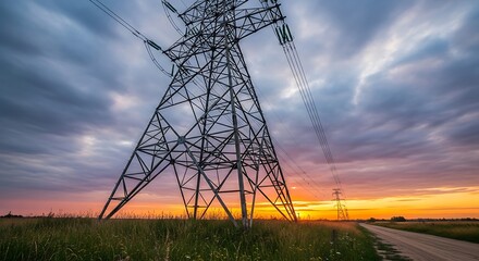Power Transmission Tower at Sunset.
