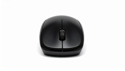 Black wireless computer mouse isolated on white background with scroll wheel and buttons