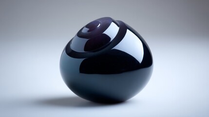 Elegant polished obsidian stone carving featuring a swirling spiral design with high reflectivity against a soft gray background, perfect for sophisticated decoration or artistic displays