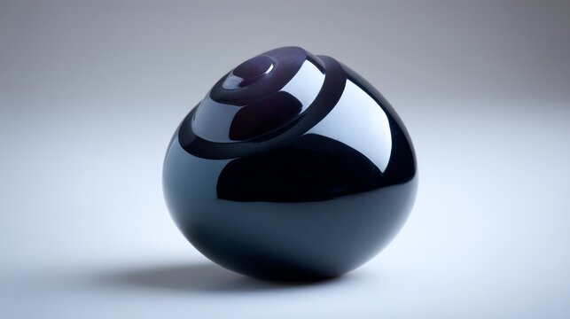 Elegant polished obsidian stone carving featuring a swirling spiral design with high reflectivity against a soft gray background, perfect for sophisticated decoration or artistic displays