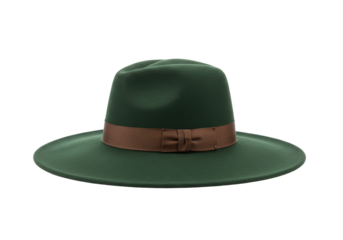 Isolated classic fedora hat of green color with brown ribbon for men and women in style